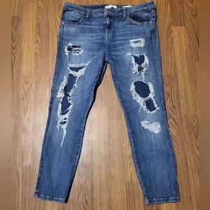 Womens Guess Distressed Blue Skinny Ankle Jeans Ripped Denim W32 L26 C61
